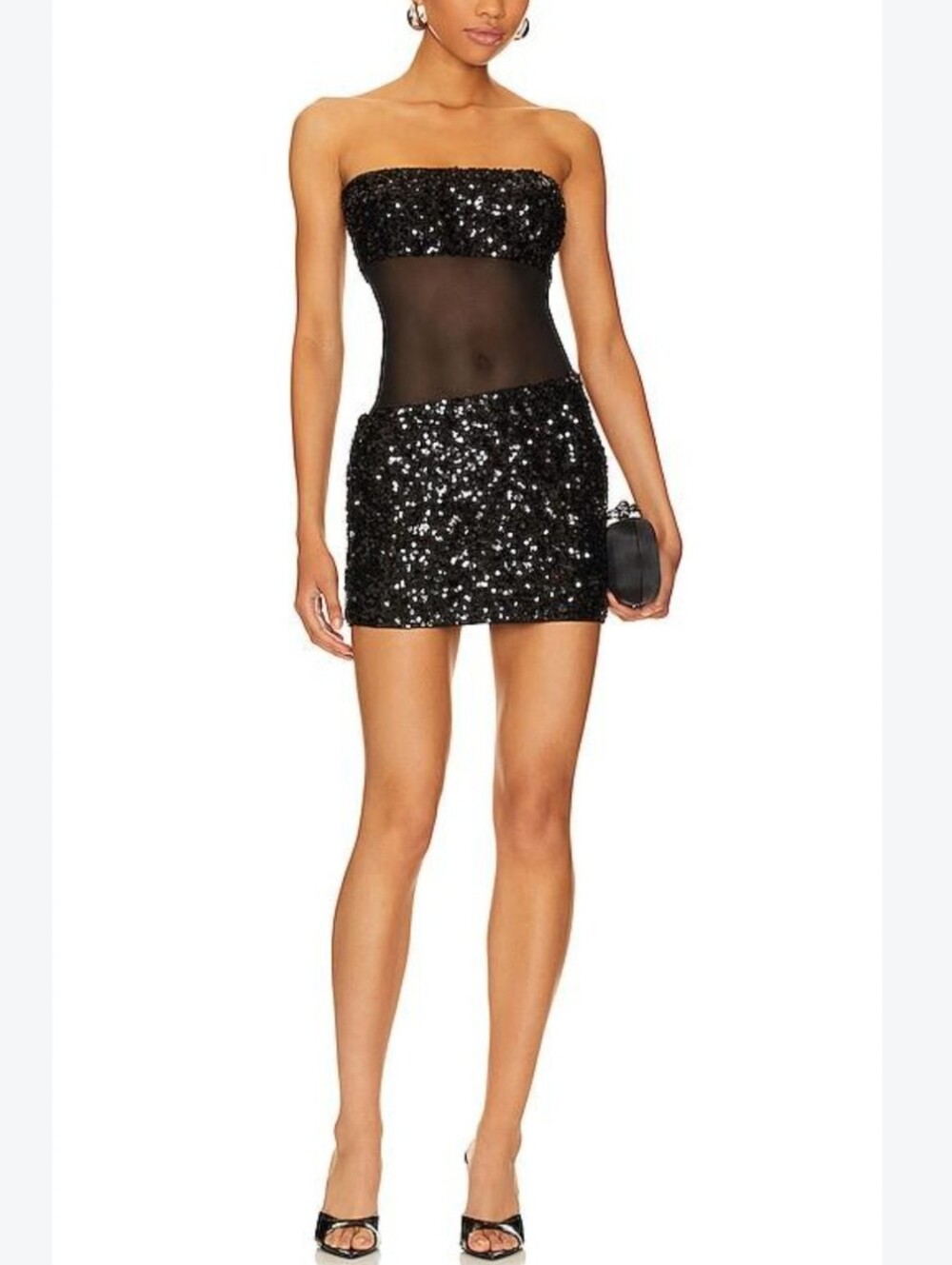 superdown strapless Black Sequin and mesh panel Mini dress size L new with tags